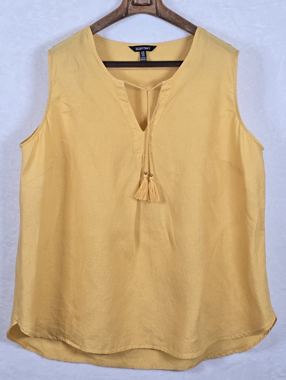 Ellen Tracy 100% Linen Top Tie Front Tassel V-Neck Sleeveless Camisole Sz. 2X
